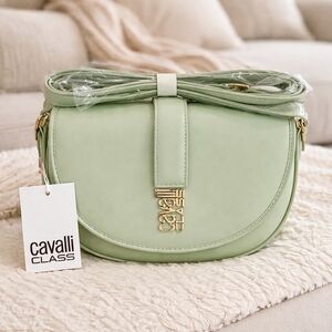 Cavalli Class Pastel Mint Green Crossbody Bag with Gold Logo NWT